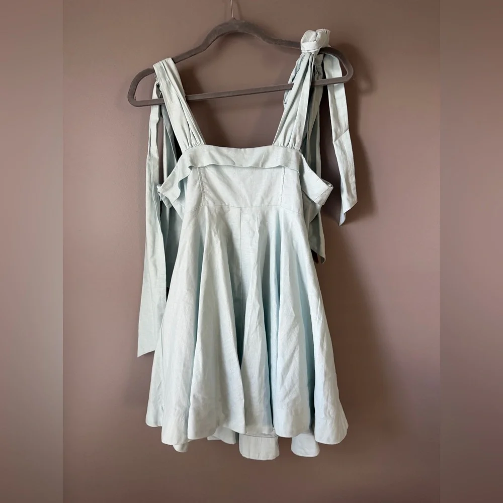 Light Blue Mini Dress with bow straps adjustable size small Mable Anthropologie - Picture 8 of 9